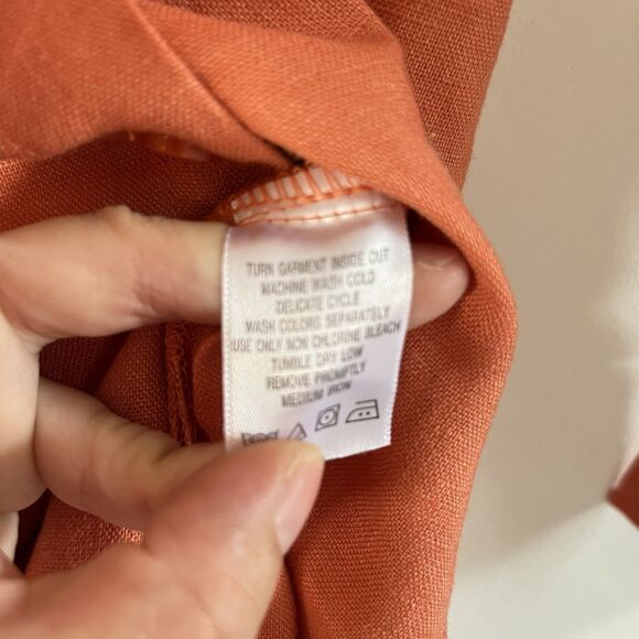 Bridgewater Studios 100% Linen Top Womens 2X Orange Shirt Button Up Long Sleeves - Picture 6 of 8